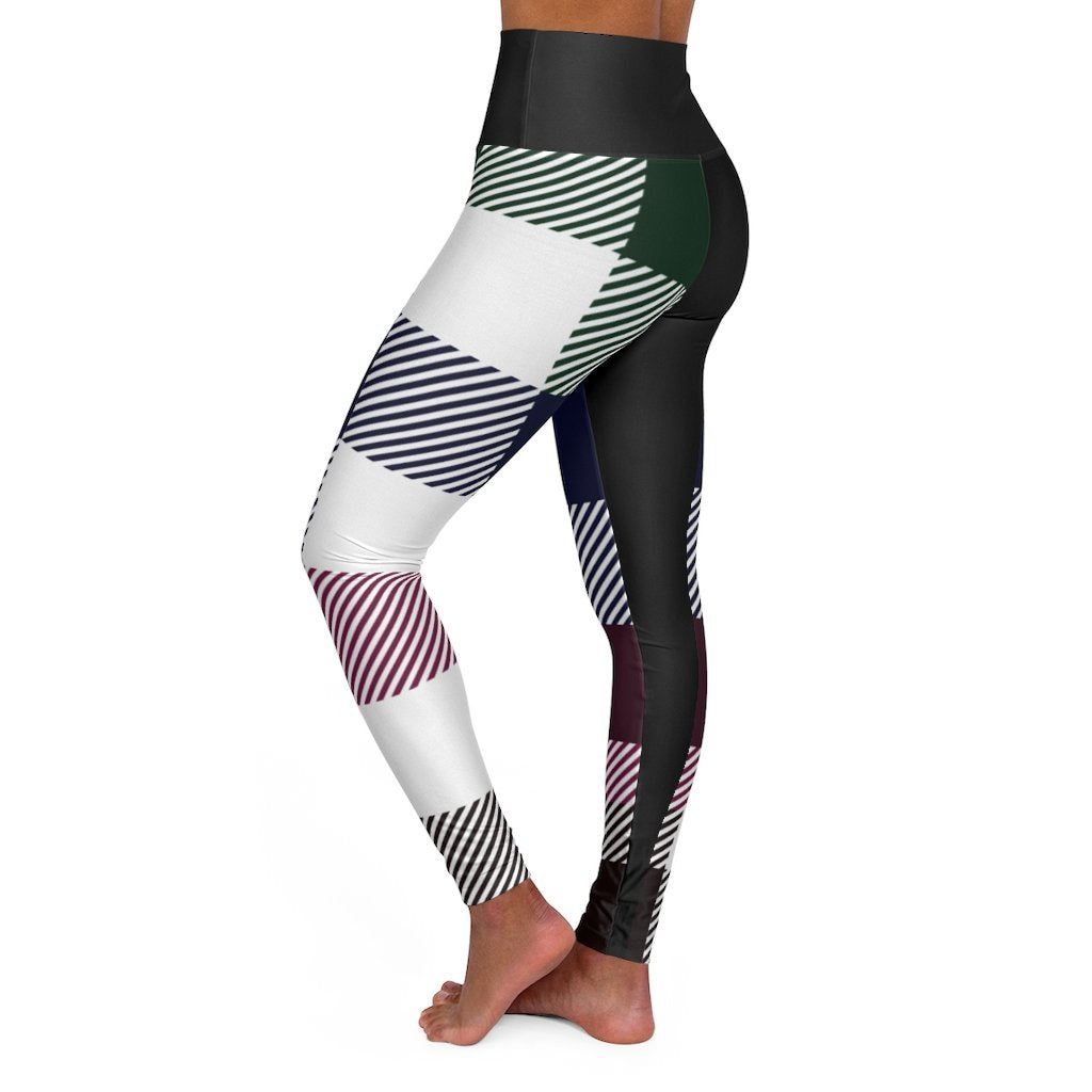 Womens High-waist Fitness Legging Yoga Pants - Black Multicolor Plaid