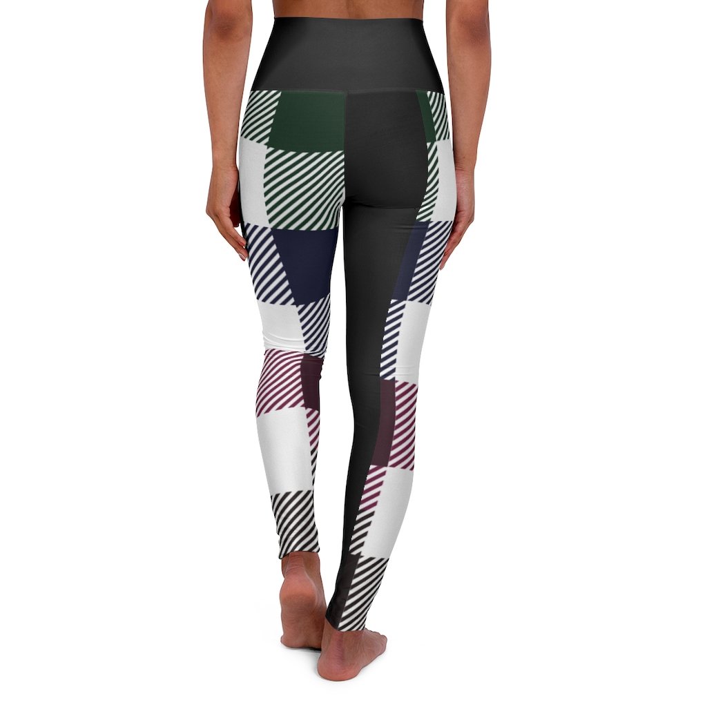 Womens High-waist Fitness Legging Yoga Pants - Black Multicolor Plaid