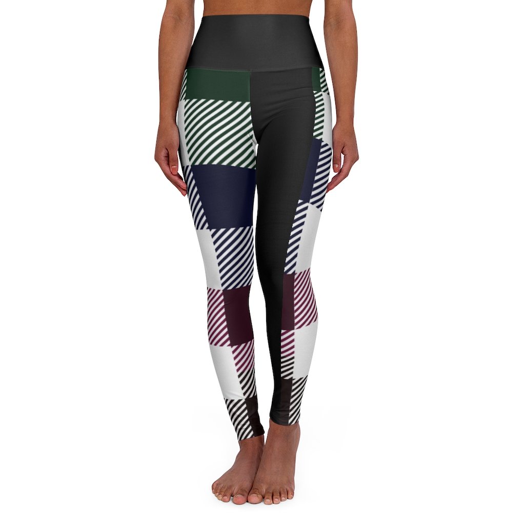 Womens High-waist Fitness Legging Yoga Pants - Black Multicolor Plaid