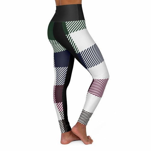 Womens High-waist Fitness Legging Yoga Pants - Black Multicolor Plaid